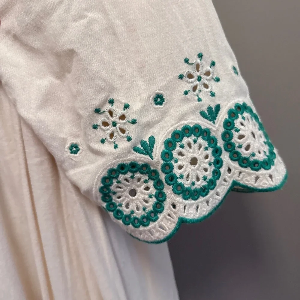 Fall Floral Boho Girls 16 Linen Embroidered Maxi Dress Green Floral Boho